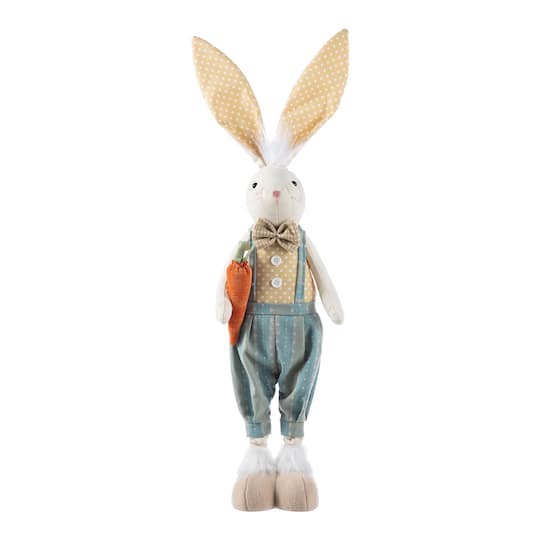 Glitzhome® 23"-32.75" Easter Fabric Boy Bunny with Telescoping Legs Figurine in Yellow | 8.25" x 4.75" x 32.75" | Michaels®